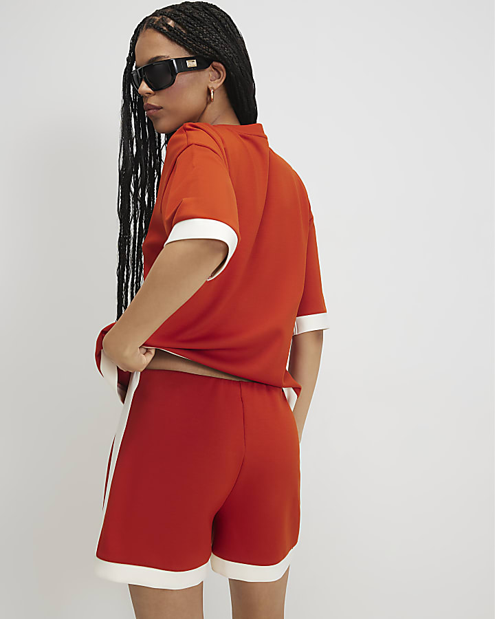 Orange Premium Pleat Colour Block Shorts