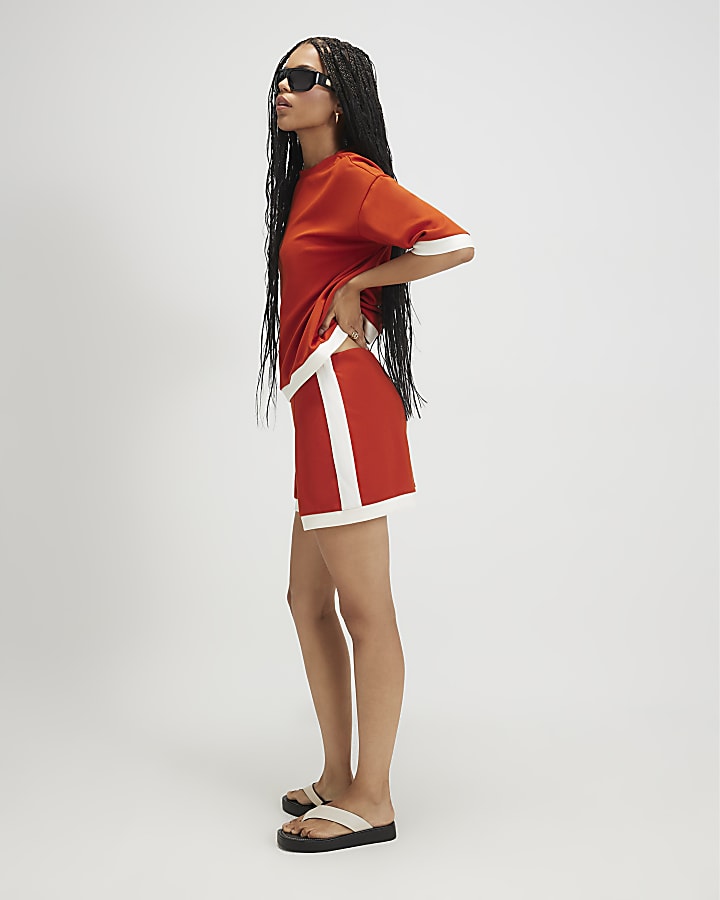 Orange Premium Pleat Colour Block Shorts