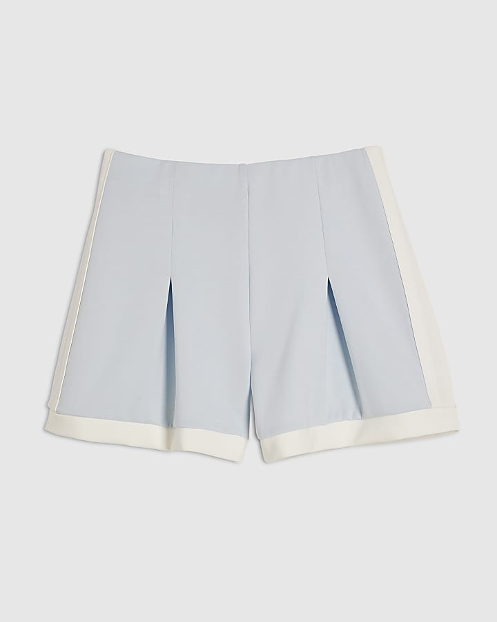 Blue Premium Pleat Colour Block Shorts