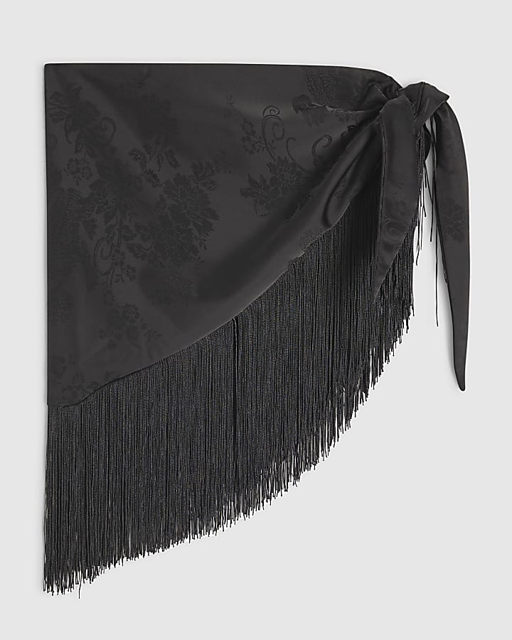 Black Fringe Jacquard Hip Scarf