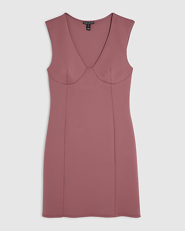 Pink Plunge Neck Mini Dress