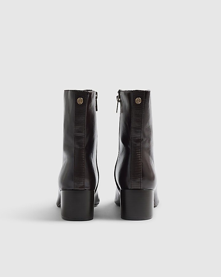 Burgundy Point Toe Heeled Ankle Boots