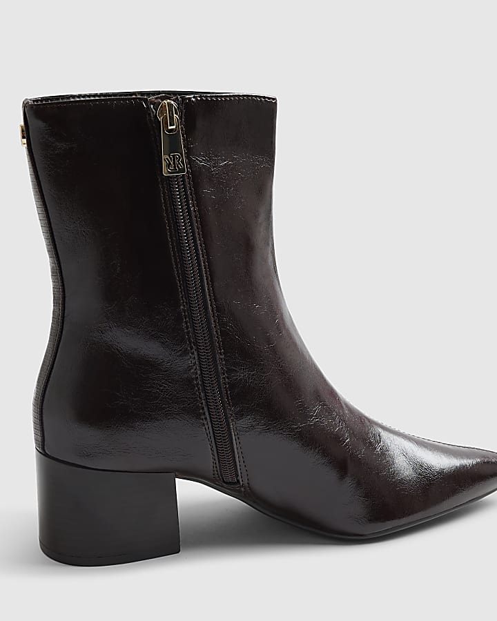 Burgundy Point Toe Heeled Ankle Boots