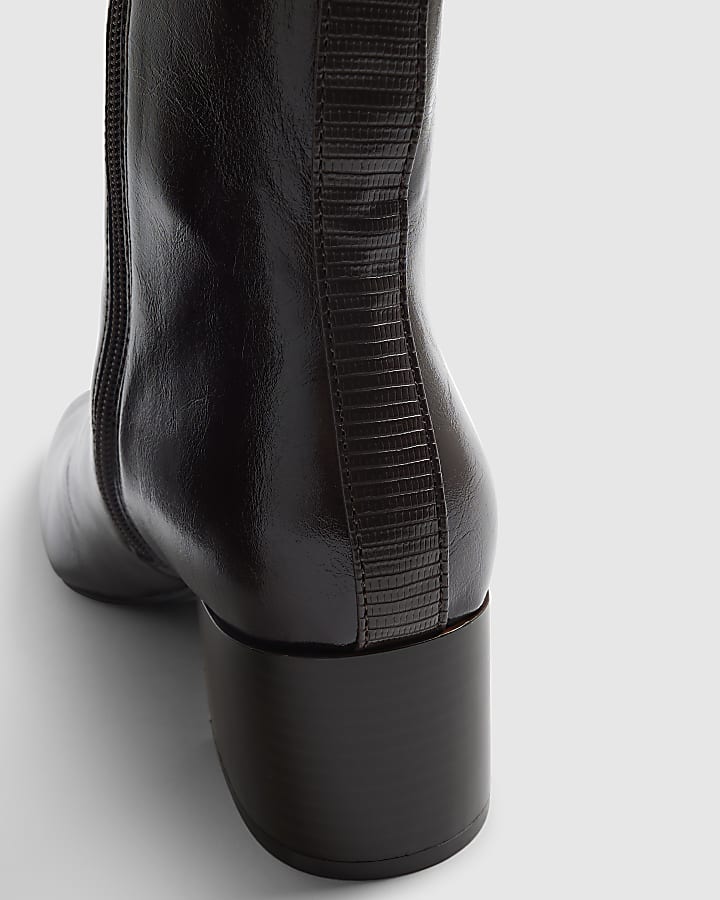 Burgundy Point Toe Heeled Ankle Boots