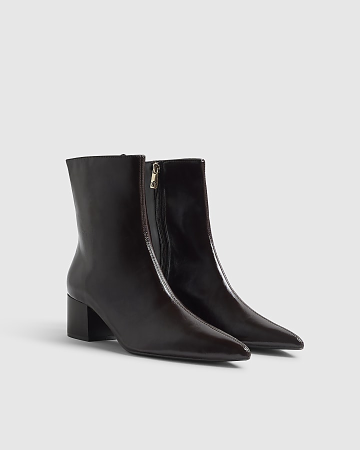 Burgundy Point Toe Heeled Ankle Boots