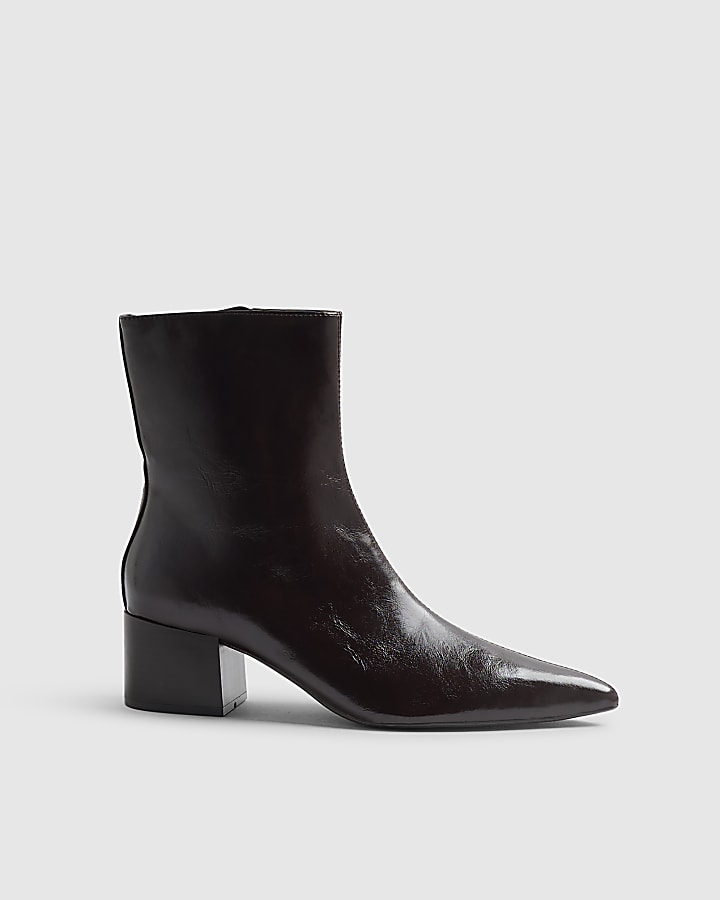 Burgundy Point Toe Heeled Ankle Boots