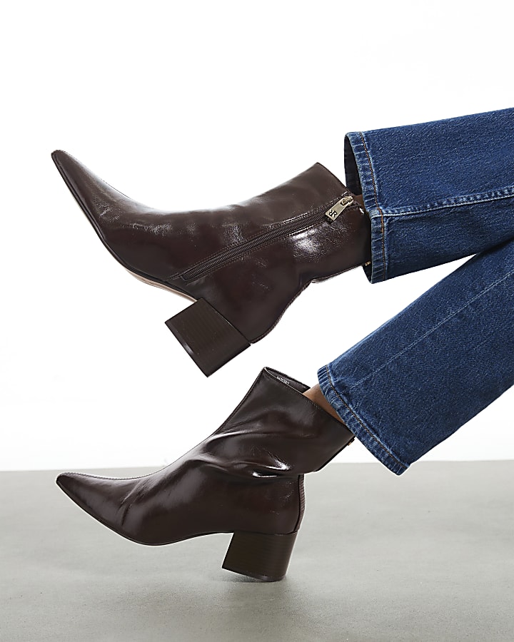 Burgundy Point Toe Heeled Ankle Boots