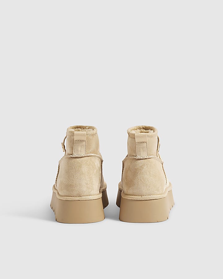 Beige Faux Fur Lined Platform Boots