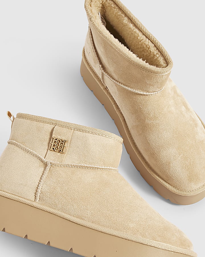 Beige Faux Fur Lined Platform Boots