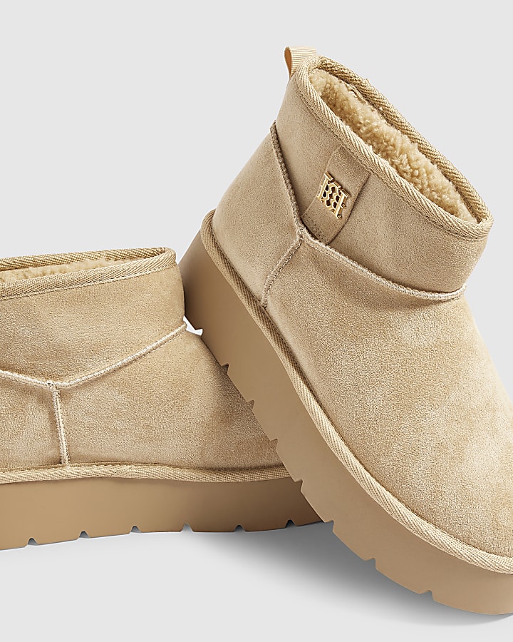 Beige Faux Fur Lined Platform Boots