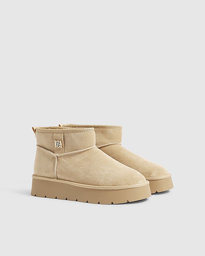 Beige Faux Fur Lined Platform Boots