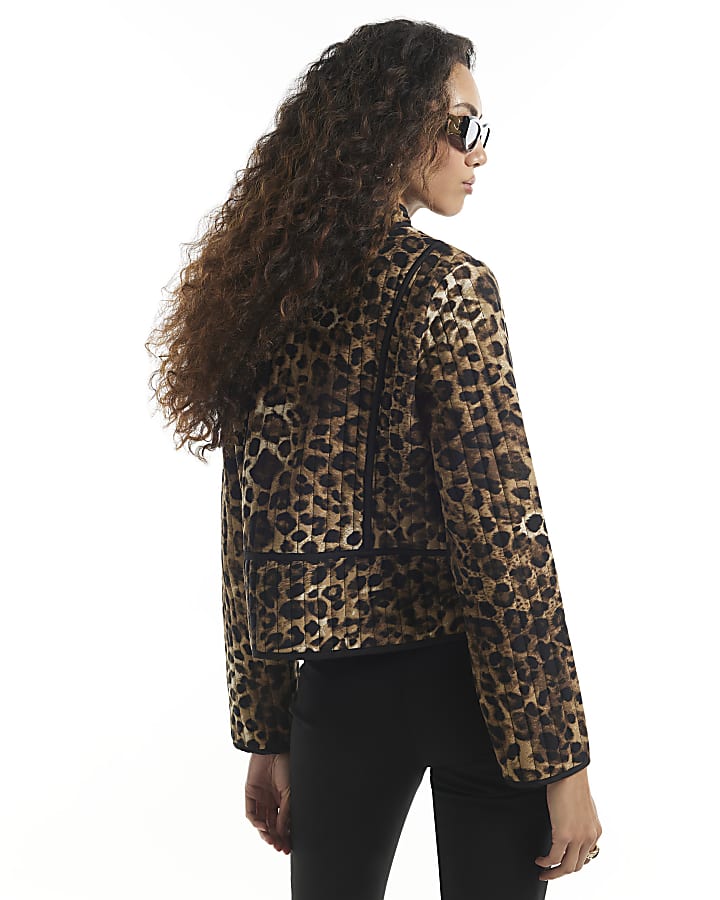 Brown Leopard Print Quilted Drummer Jacket