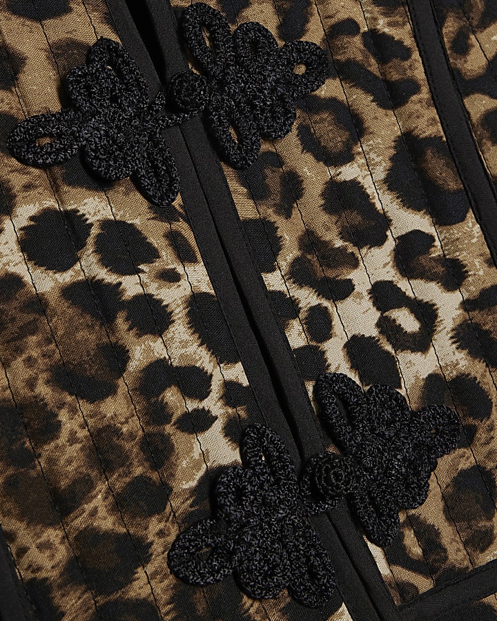 Brown Leopard Print Quilted Drummer Jacket