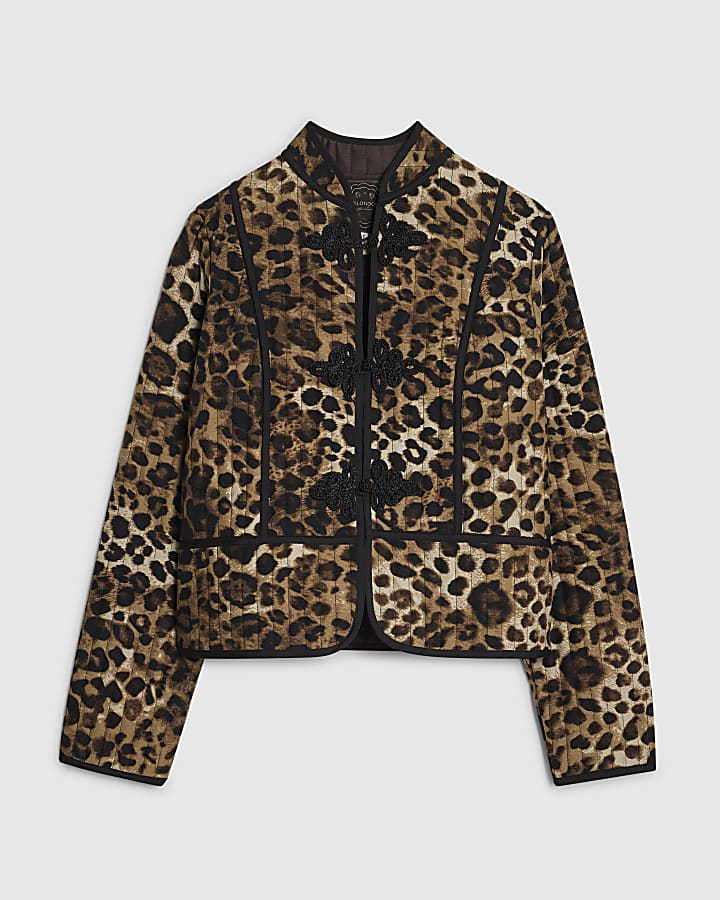 Brown Leopard Print Quilted Drummer Jacket