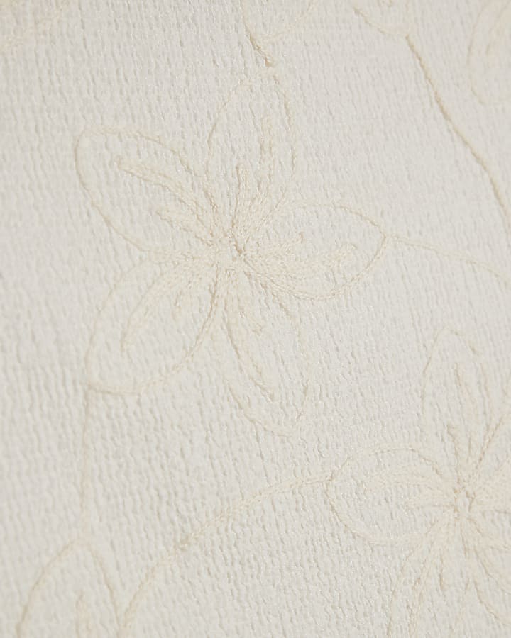 Cream Embroidered Floral Halter Neck Top