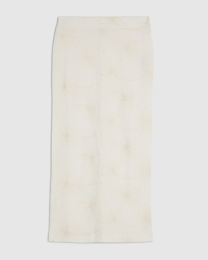 Cream Embroidered Floral Maxi Skirt