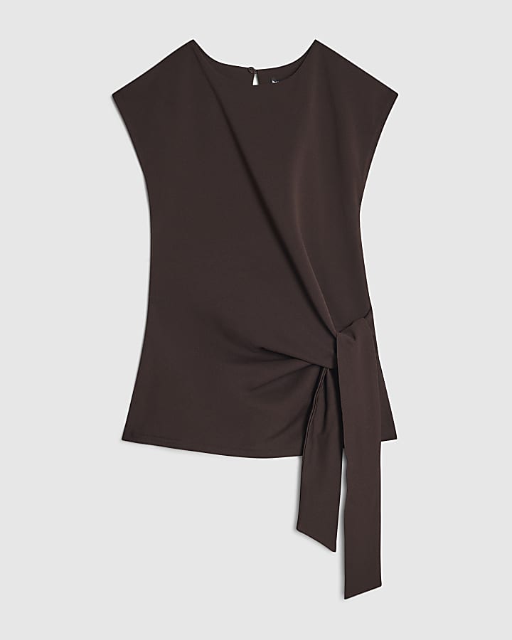 Brown Sleeveless Tie Side Top