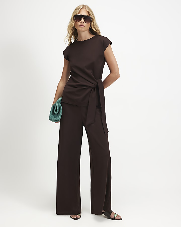 Brown Sleeveless Tie Side Top