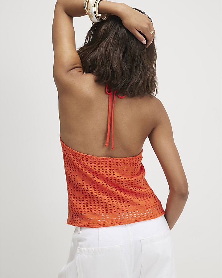 Orange Crochet Halter Top