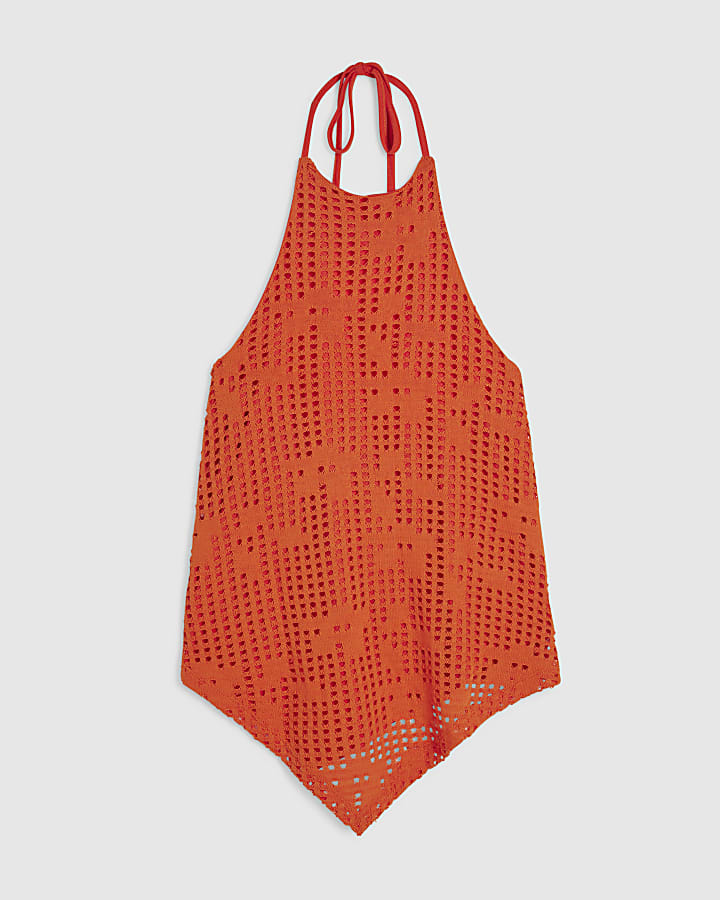 Orange Crochet Halter Top