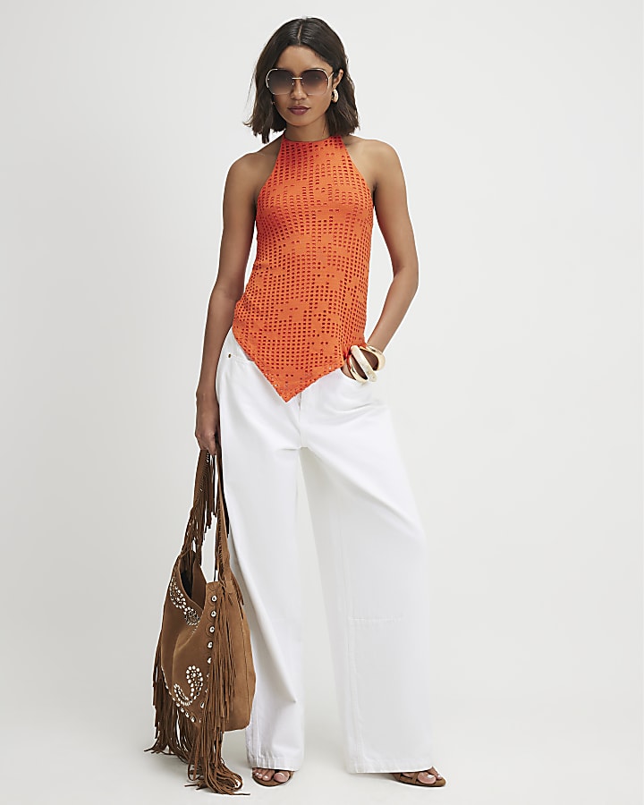 Orange Crochet Halter Top