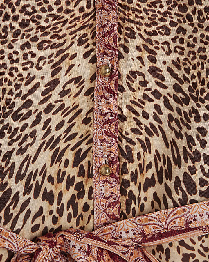 Petite Brown Border Print Shirt Dress