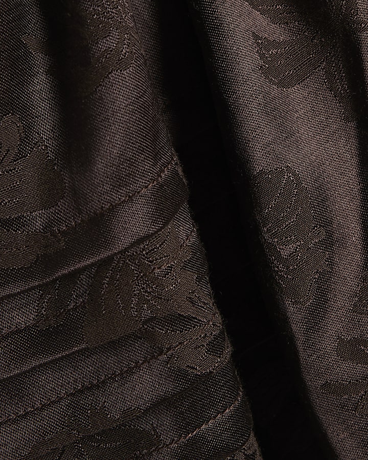 Brown Lace Trim Satin Jacquard Top