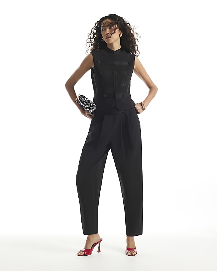Black Tux Detail Barrel Leg Trousers
