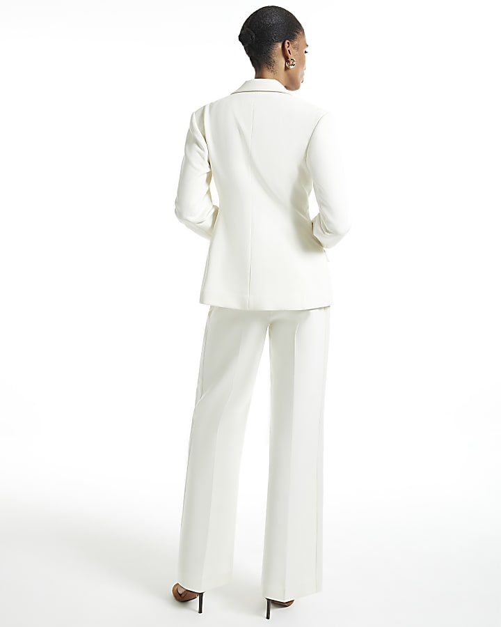 Cream Tux Detail Slim Leg Trousers