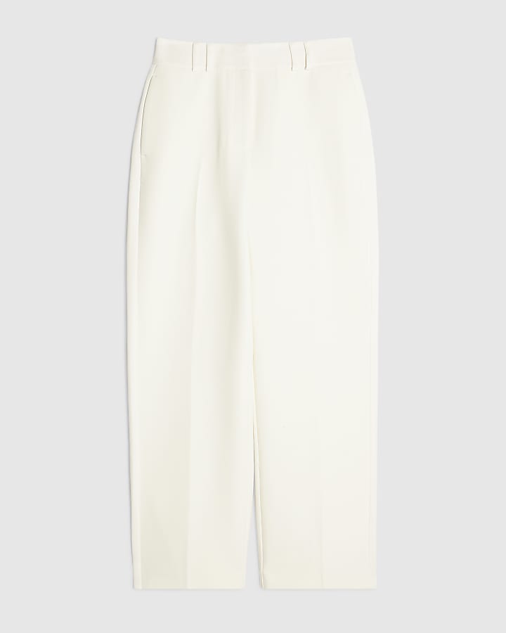 Cream Tux Detail Slim Leg Trousers