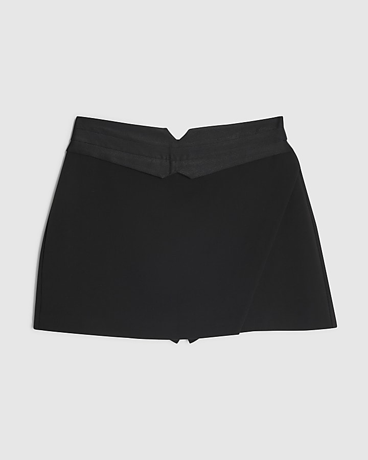 Black Tux Detail Wrap Front Skort