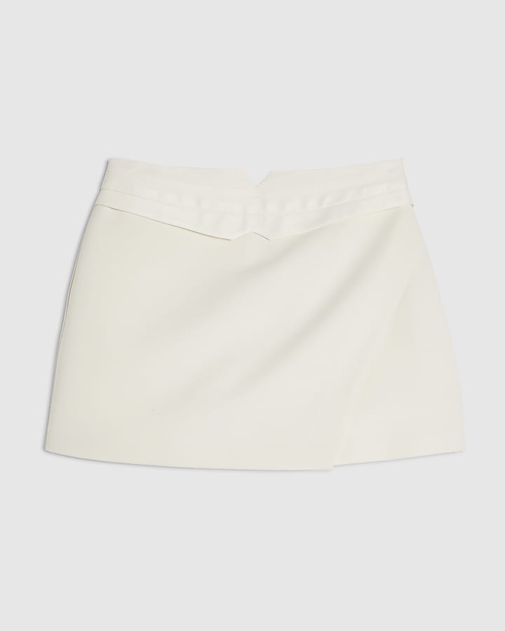 Cream Tux Detail Wrap Front Skort