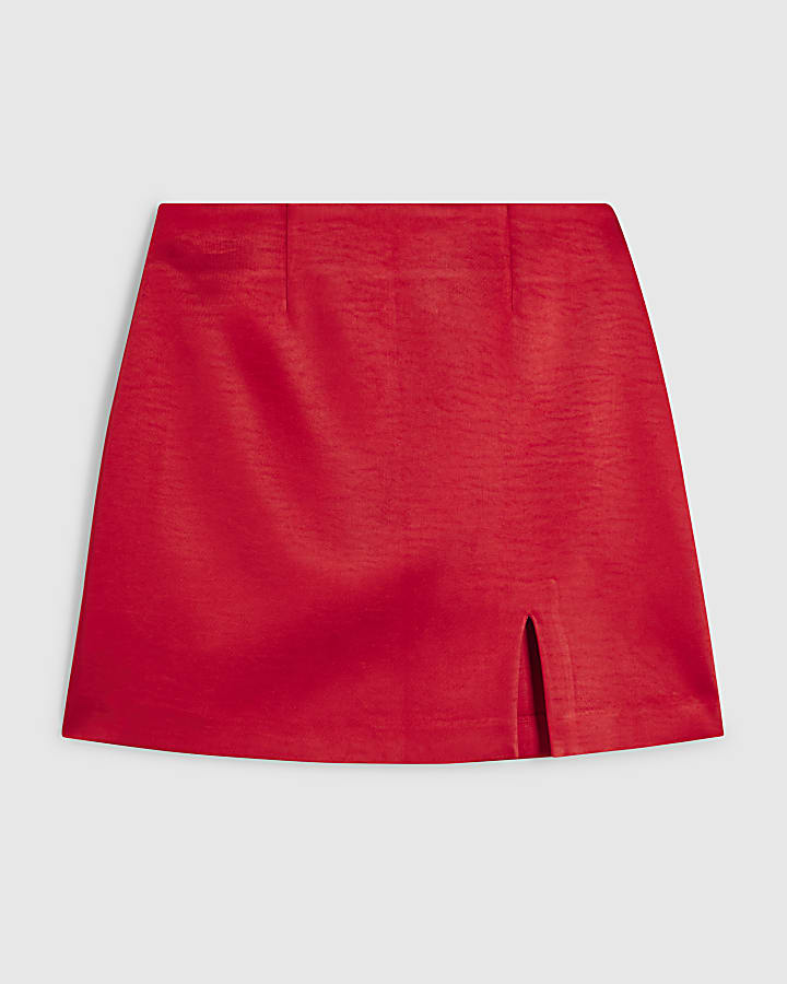 Red Satin Mini Skirt
