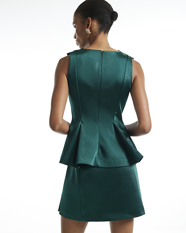 Green Satin Mini Skirt