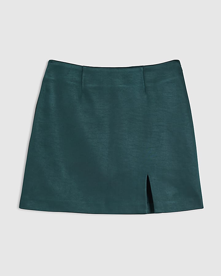 Green Satin Mini Skirt