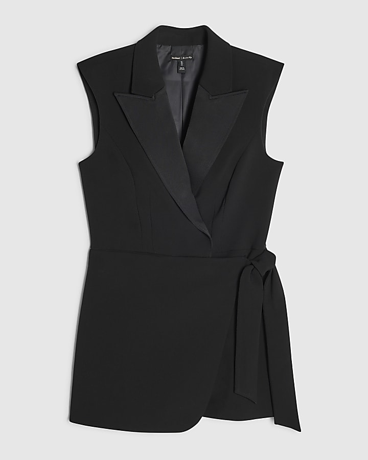 Black Sleeveless Tux Detail Playsuit
