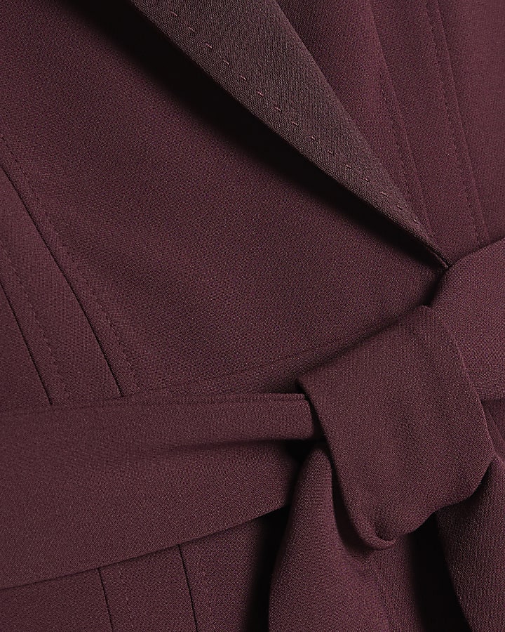 Burgundy Tuxedo Sleeveless Detail Jumpsuit
