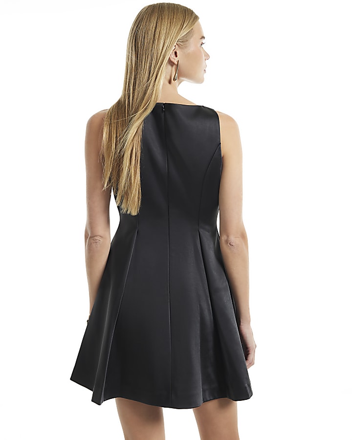 Black Satin Sleeveless Mini Dress