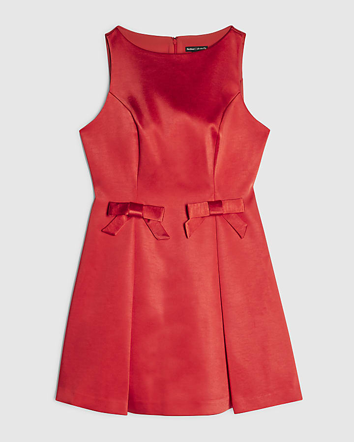 Red Satin Sleeveless Mini Dress