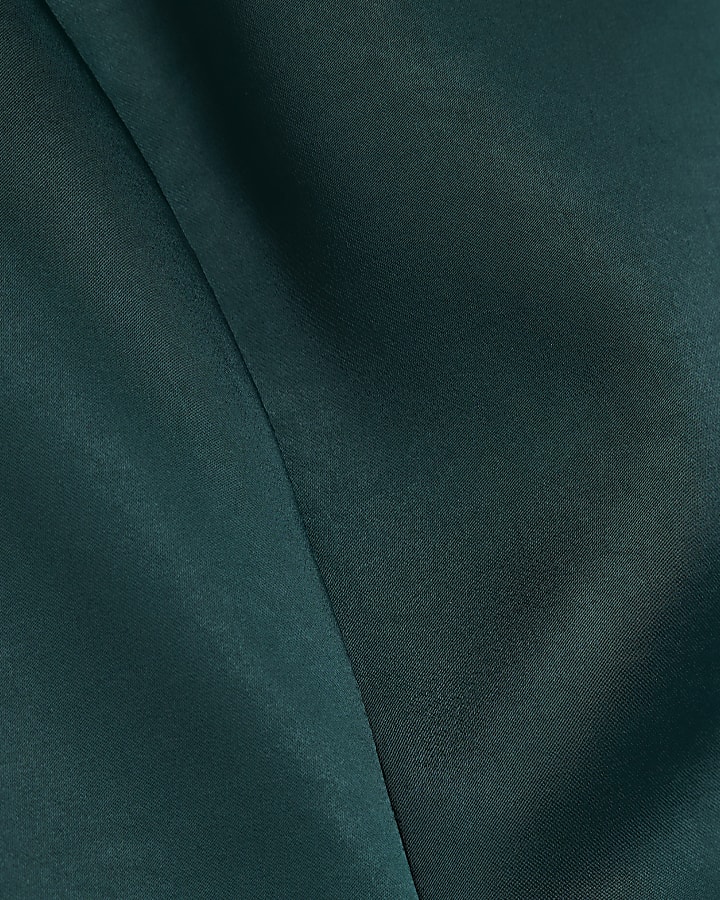 Green Satin Boat Neck Bow Top