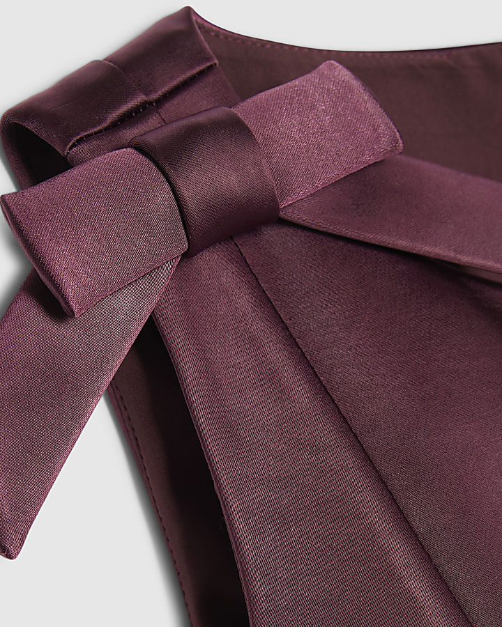 Purple Satin Boat Neck Bow Top