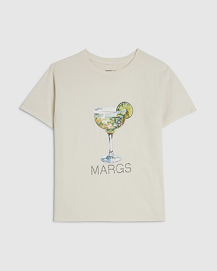 Cream Cotton Margs Hotfix T-Shirt