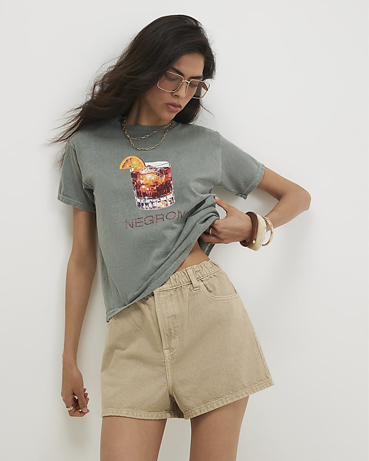 Khaki Cotton Negroni Hotfix T-Shirt