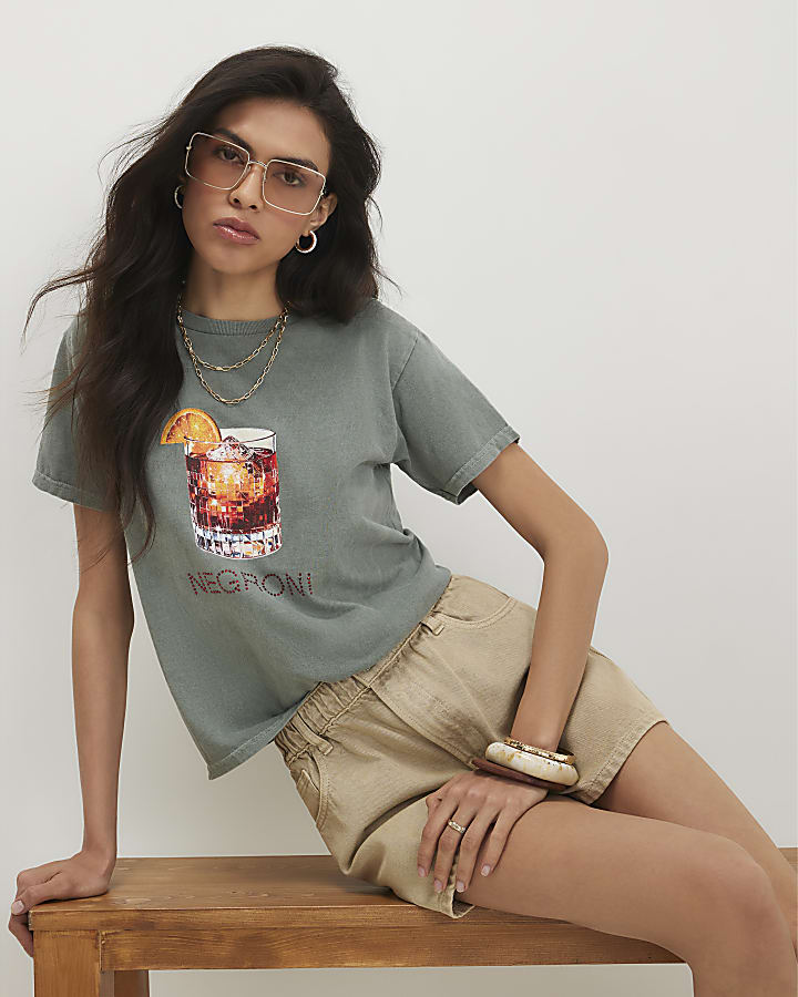 Khaki Cotton Negroni Hotfix T-Shirt