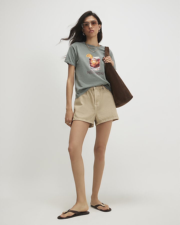 Khaki Cotton Negroni Hotfix T-Shirt