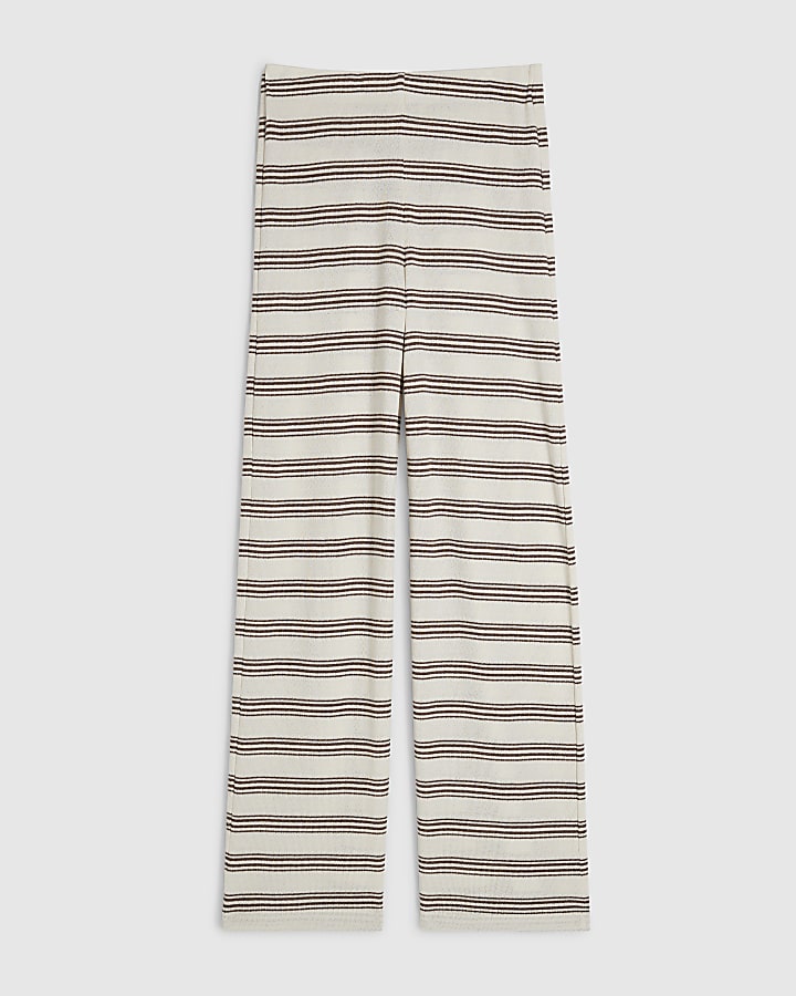 Cream Stripe Wide Leg Trousers