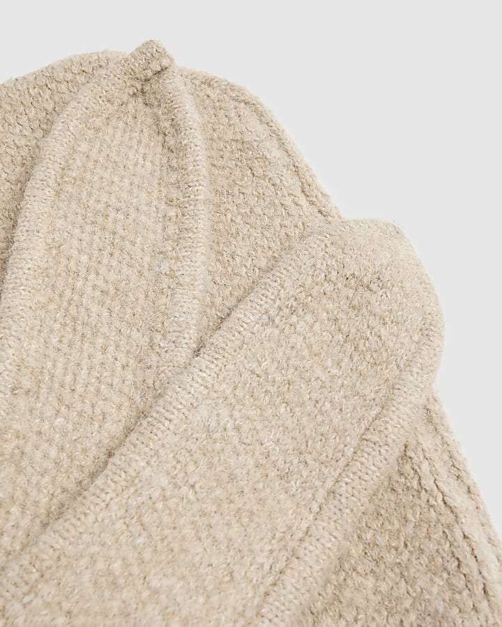 Beige Hooded Triangle Knitted Scarf