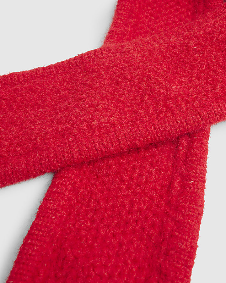 Red Hooded Triangle Knitted Scarf