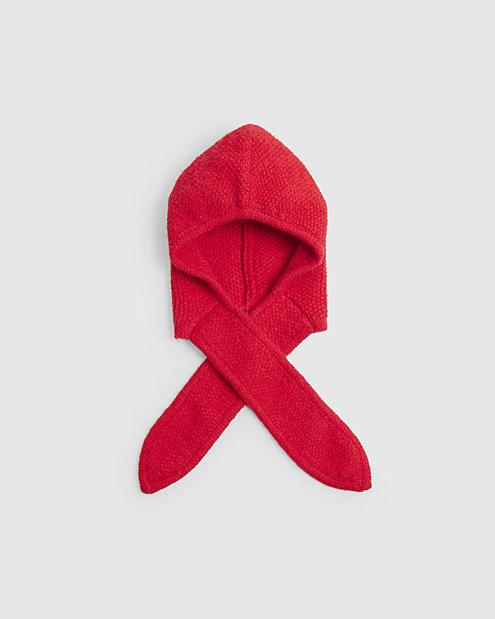 Red Hooded Triangle Knitted Scarf