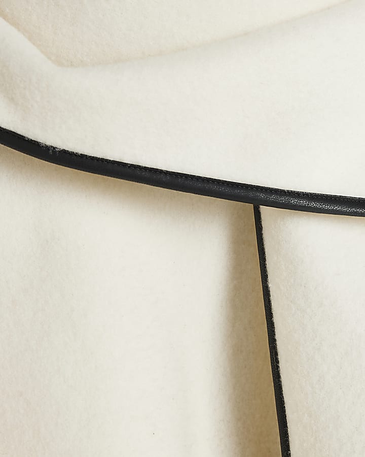 Cream Faux Leather Trim Scarf Cape